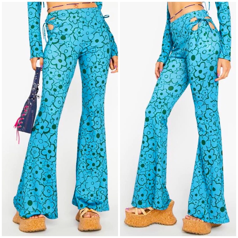 NWT Another Girl Keyhole High Waist Floral Flare Pants Festival Hippie Vacation